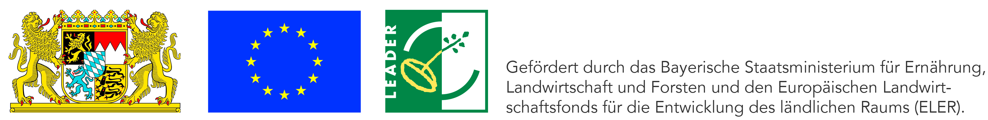 (Bayerisches Wappen, EU-Flagge, LEADER-Logo) Gefördert durch das Bayerische Staatsministerium für Ernährung, Landwirtschaft und Forsten und den Europäischen Landwirtschaftsfonds für die Entwicklung des ländlichen Raums (ELER).
