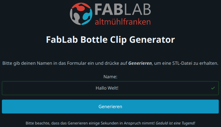 Screenshot des Flaschenclip-Generators.
